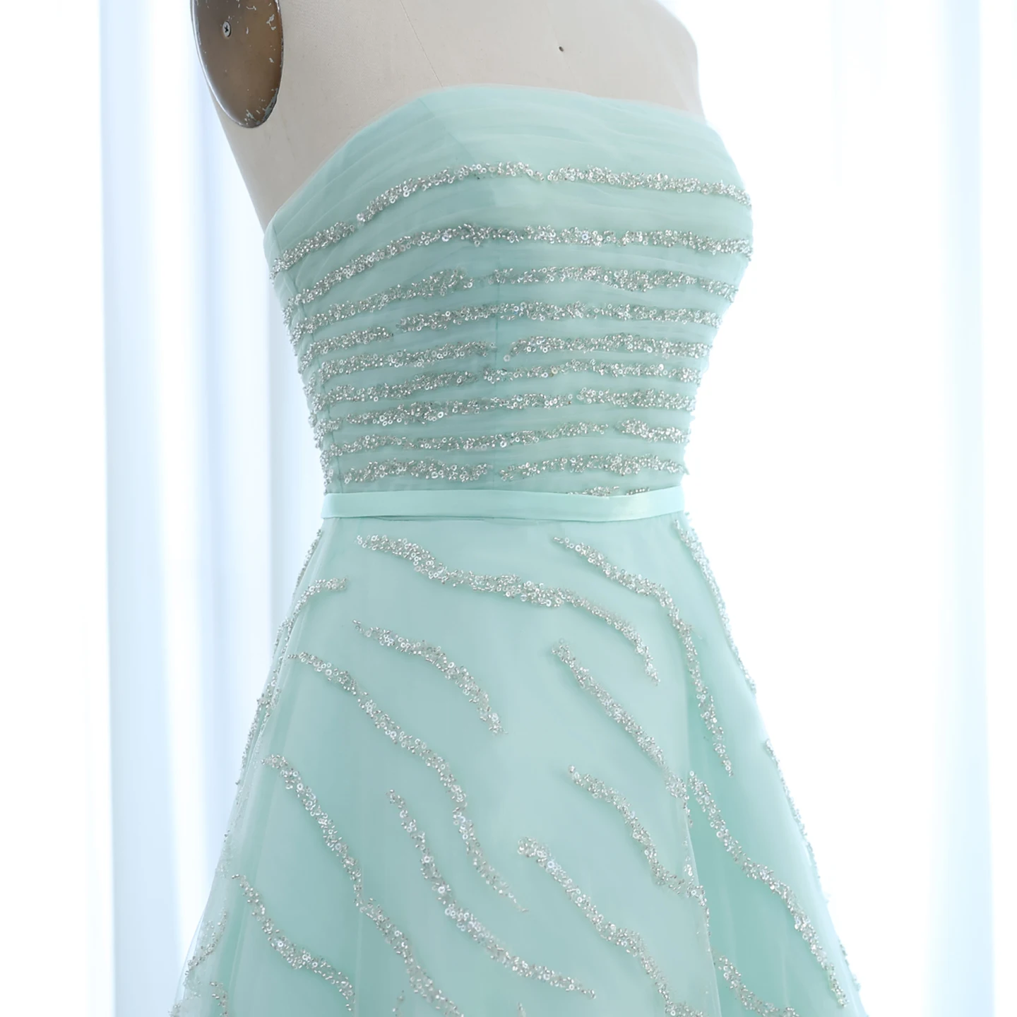 Sharon Said elegante sin tirantes verde salvia vestido de noche árabe mujeres boda de lujo con cuentas Dubai vestido Formal de fiesta SS483 personalizado