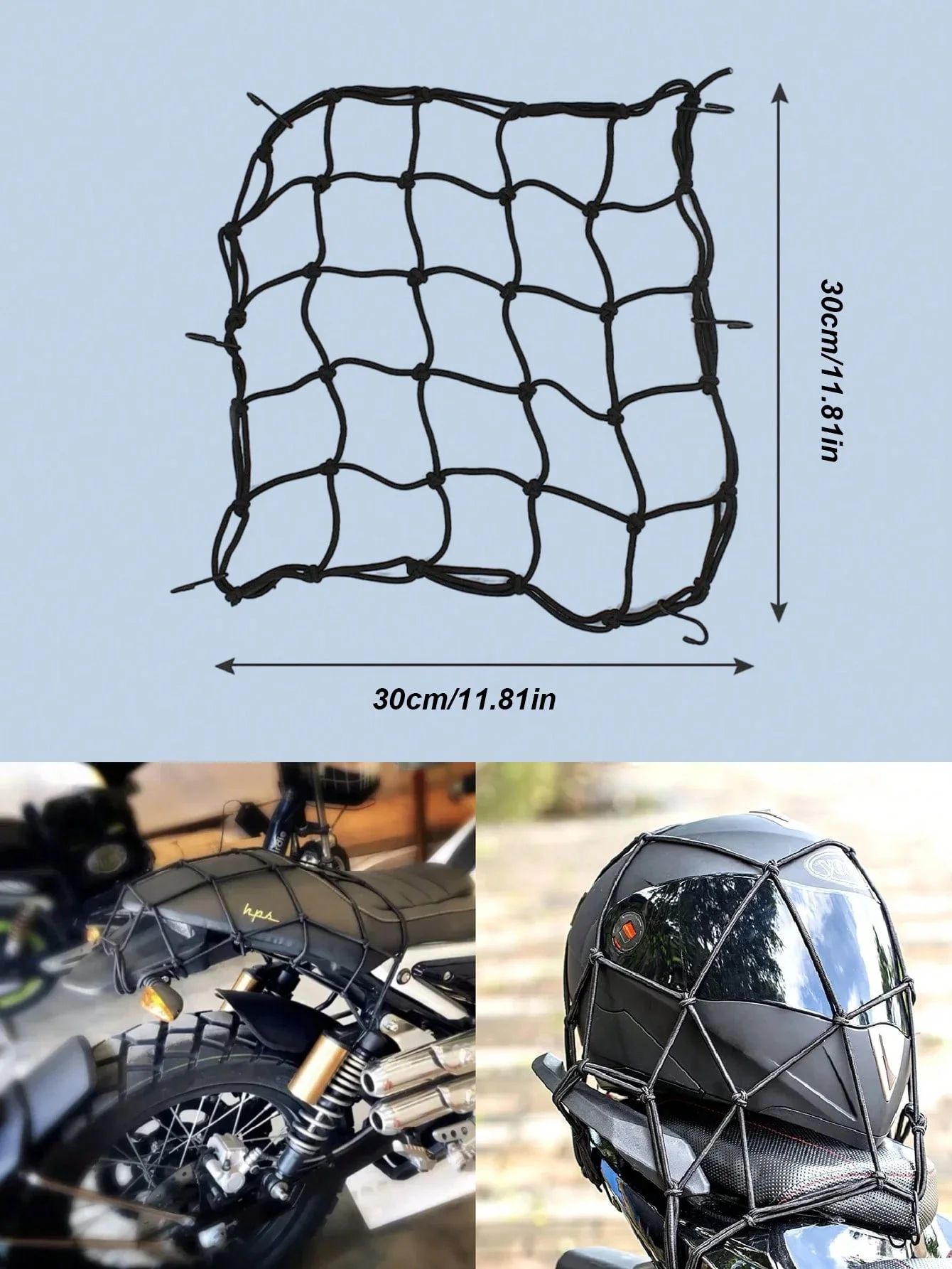 30x30cm Elastic Cargo Net (W/Hooks), Durable Stretch Mesh, Fits Motorcycle/Bike/Electric Scooter (Rear Seat/Tank), Fuel Tank Net image 6