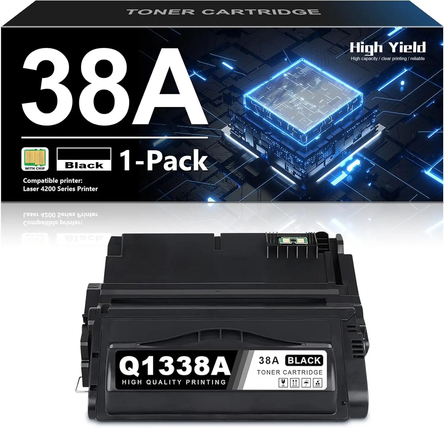 Black Toner Cartridge 1-Pack (With Chip) - Compatible Replacement for 38A, Works with Laser Printer Models 4200, 4200n, 4200tn, 4200dtn, 4200dtns, 4200L, 4200Ln, 4200Lvn