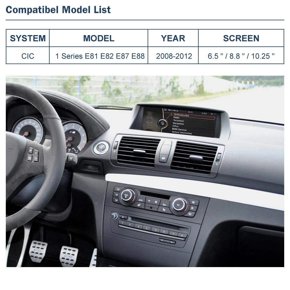 Road Top Wireless CarPlay Android Auto for BMW 1 Series E81 E82 E87 E88 2008-2012, with Mirror Link Airplay Functions