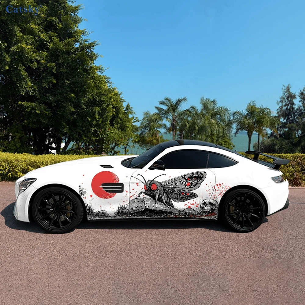 

Виниловая наклейка с черепом Big Moth, красным солнцем, автомобильная виниловая наклейка, самоклеящаяся наклейка из ПВХ, подходит для грузовиков, внедорожников, украшения, автоаксессуары, подарок