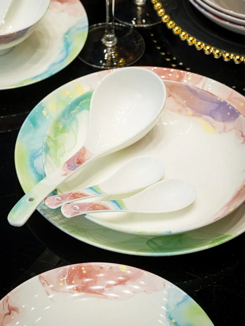 Bone china bowl and dish set, new underglaze ceramic tableware for home use