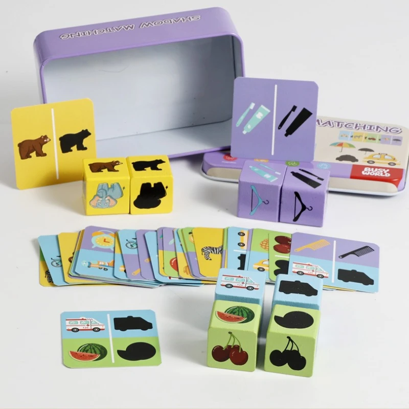 Drewniane klocki do dopasowywania cieni, gra w dopasowywanie wzorów z liczbami, kostka-puzzle, zabawki edukacyjne do wczesnej nauki dla dzieci i maluchów.