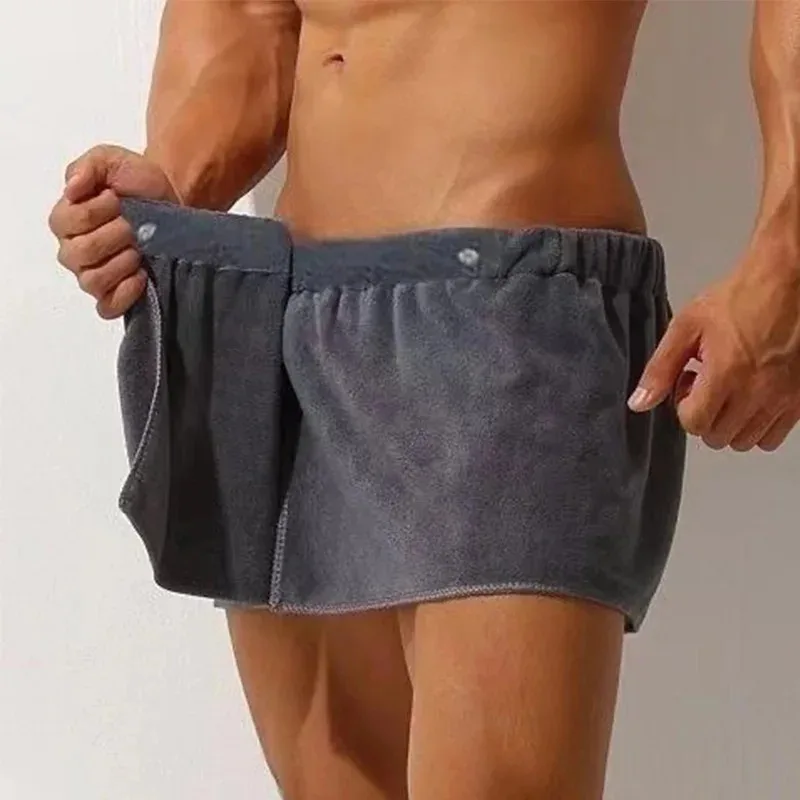 Calções de Dormir Sensuais Masculinos de Microfibra, Pijama Curto, Calças de Toalha, Calções de Banho com Fenda Lateral, Macios e Grossos