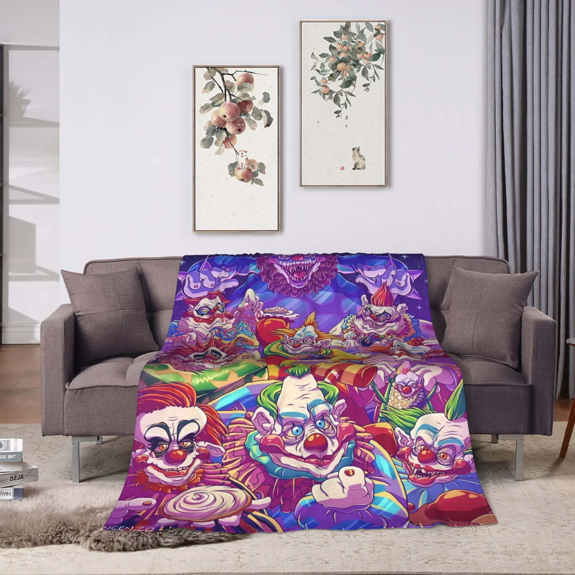 Killer Klowns From Outer Space Wax Blanket Warm Soft Plush Throw Blanket For Couch Chair Sofa Bed Flannel Bedspread Bed Cover