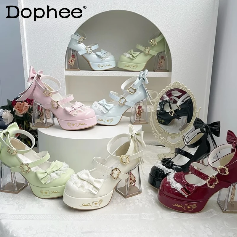 

Original Japanese Mine Lolita Style High Heels 2025 New Girl Woman's Cute Bow Sweet Elegant Platform Shoes Autumn Lo Cos Pumps