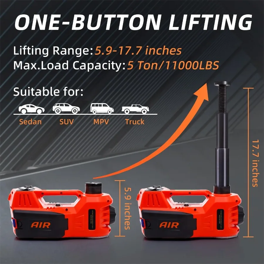 Kit de cric de voiture électrique 5 tonnes 12V avec clé à chocs et pompe de gonflage de pneus pour camion SUV berline, idéal pour la réparation de garage à domicile et