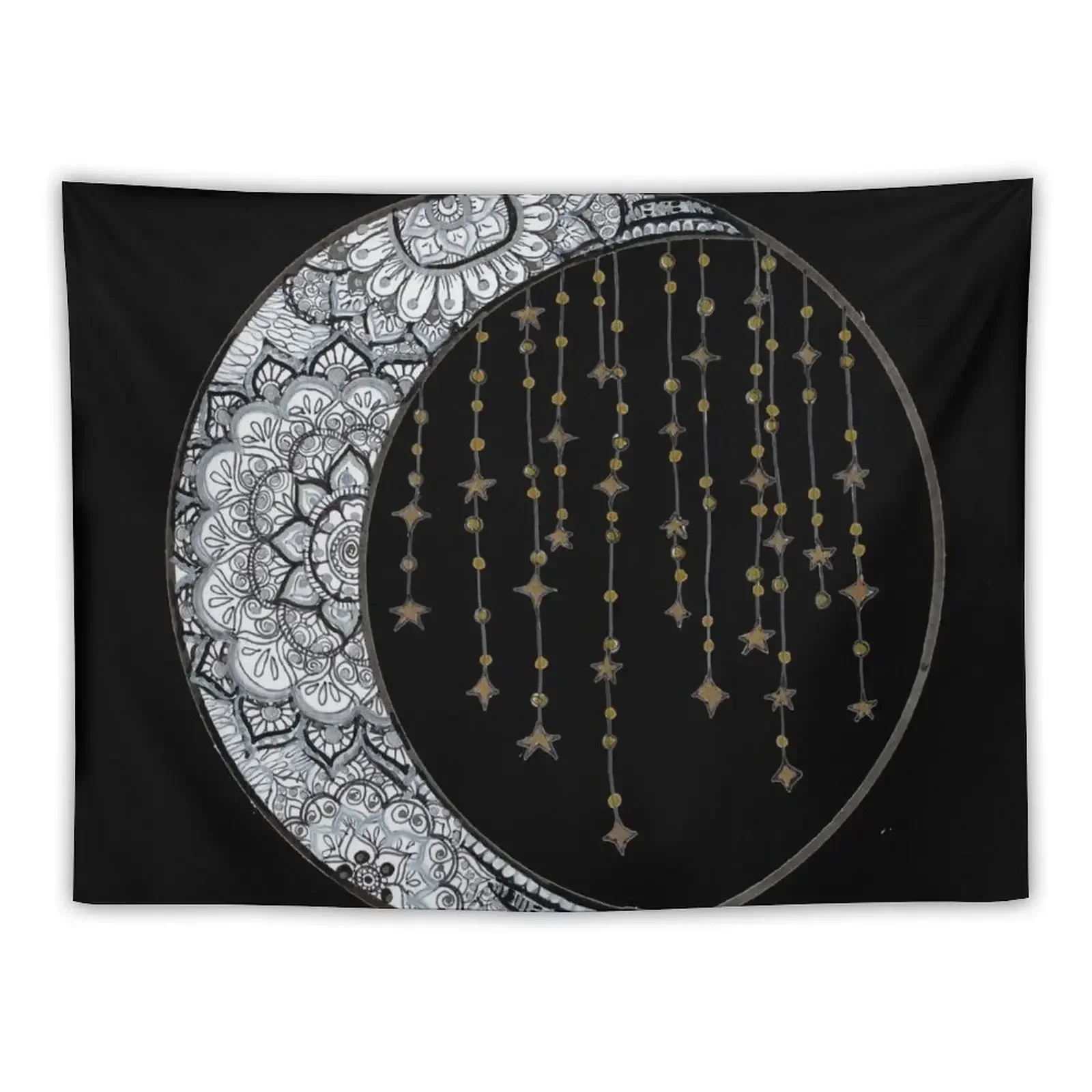 Star Strung Moon: glimmer (black backround) Tapestry Wall Decoration Carpet On The Wall Tapestry