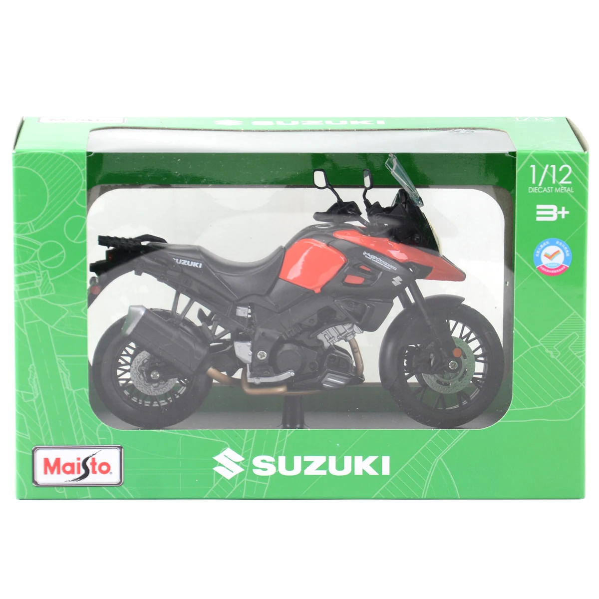 Maisto 1:12 Suzuki v-strom con soporte, vehículos fundidos a presión, pasatiempos coleccionables, juguetes de modelo de motocicleta