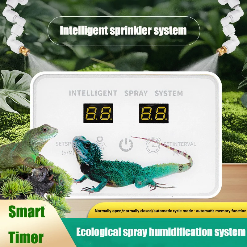Reptile Intelligent Mist Spraying Kit, Electronic Timer Automatic Terrarium Humidifier Rainforest Fogger Sprinkler System