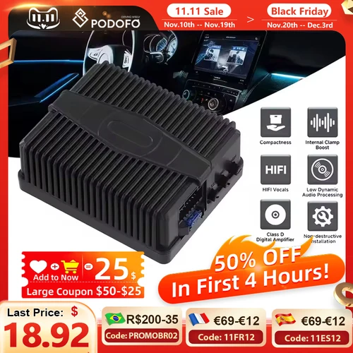 Podofo-Amplificador de alta fidelidad para coche, procesador de sonido Digital de Audio para altavoz de coche, Subwoofer de potencia, amplificador estéreo para coche