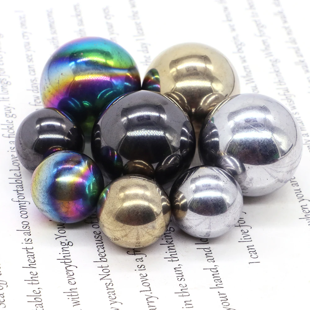 

Round Natural Black Hematite Plated Non-porous Gold Color Rainbow Ball Polished Gemstone Specimen Massage Sphere Desk Home Decor