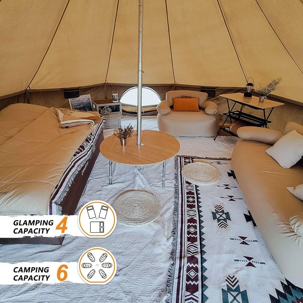 Canvas Bell Tent for Camping, 4 Seasons 13.2ft/16.4ft Camping Yurt Tent, w/Stove Jacks, Luxury Glamping Waterproof