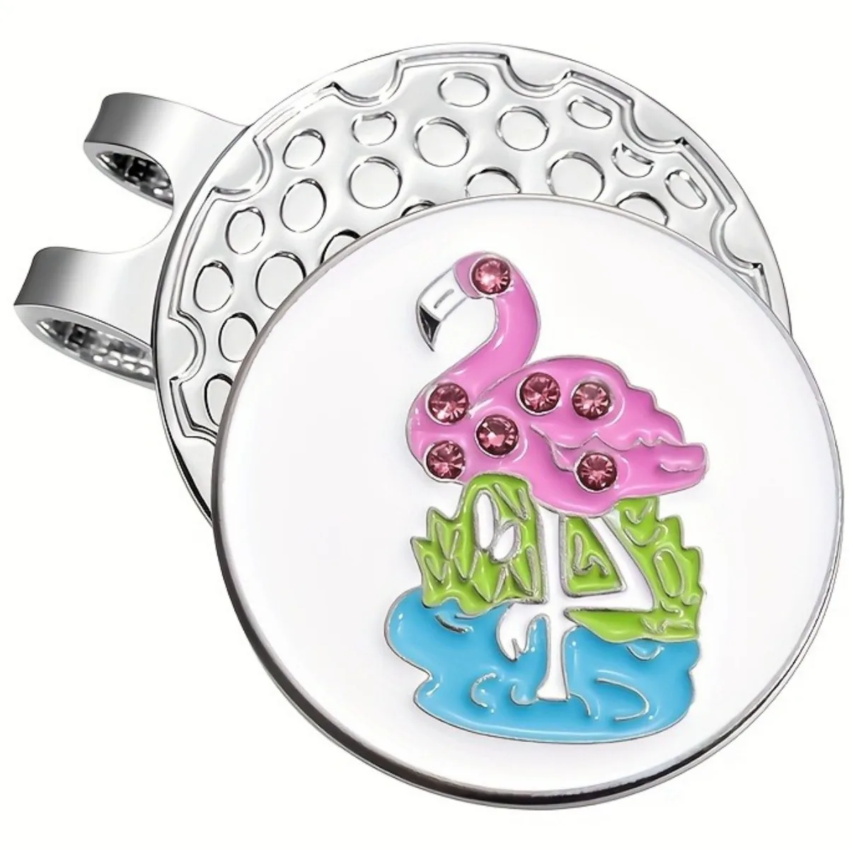 Cute Rhinestone Flamingo Magnetic Ball Label with Cap Clip - Multi-color, for Golf & Baseball Caps, Unisex Gift