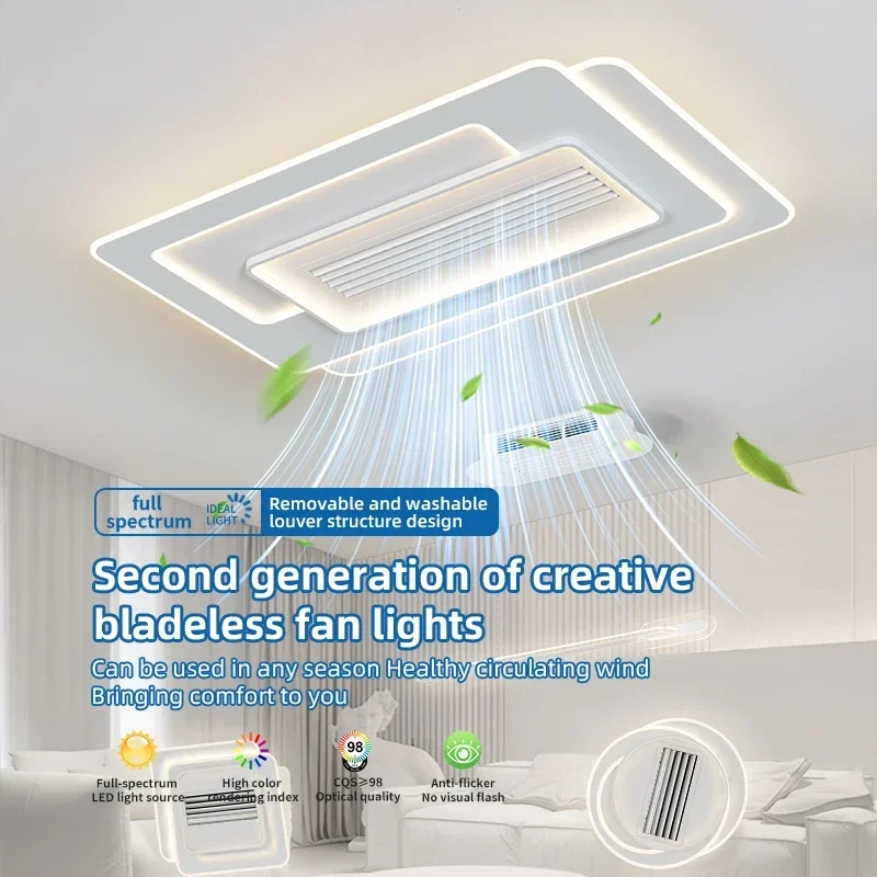 Bladeless Fan Light Bedroom Light Full Spectrum Eye Protection Anti Blue Light Ceiling Lamp with Electric Fan Mute All-in-One