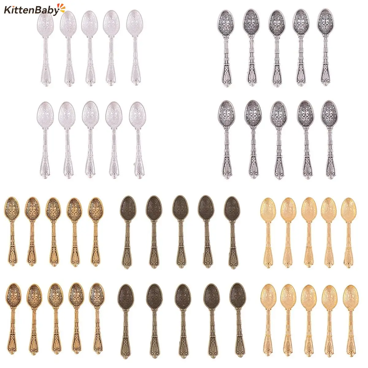 10PCS 1:12 Doll House Vintage Miniature Accessories Soup Spoon Mini Tableware Simulation Kitchen Food Furniture Toys