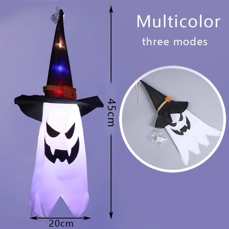 Lámpara LED de calabaza para decoración de Halloween, luz intermitente de Gypsophila, Festival de fantasmas, vestido brillante, sombrero fantasma, linterna colgante