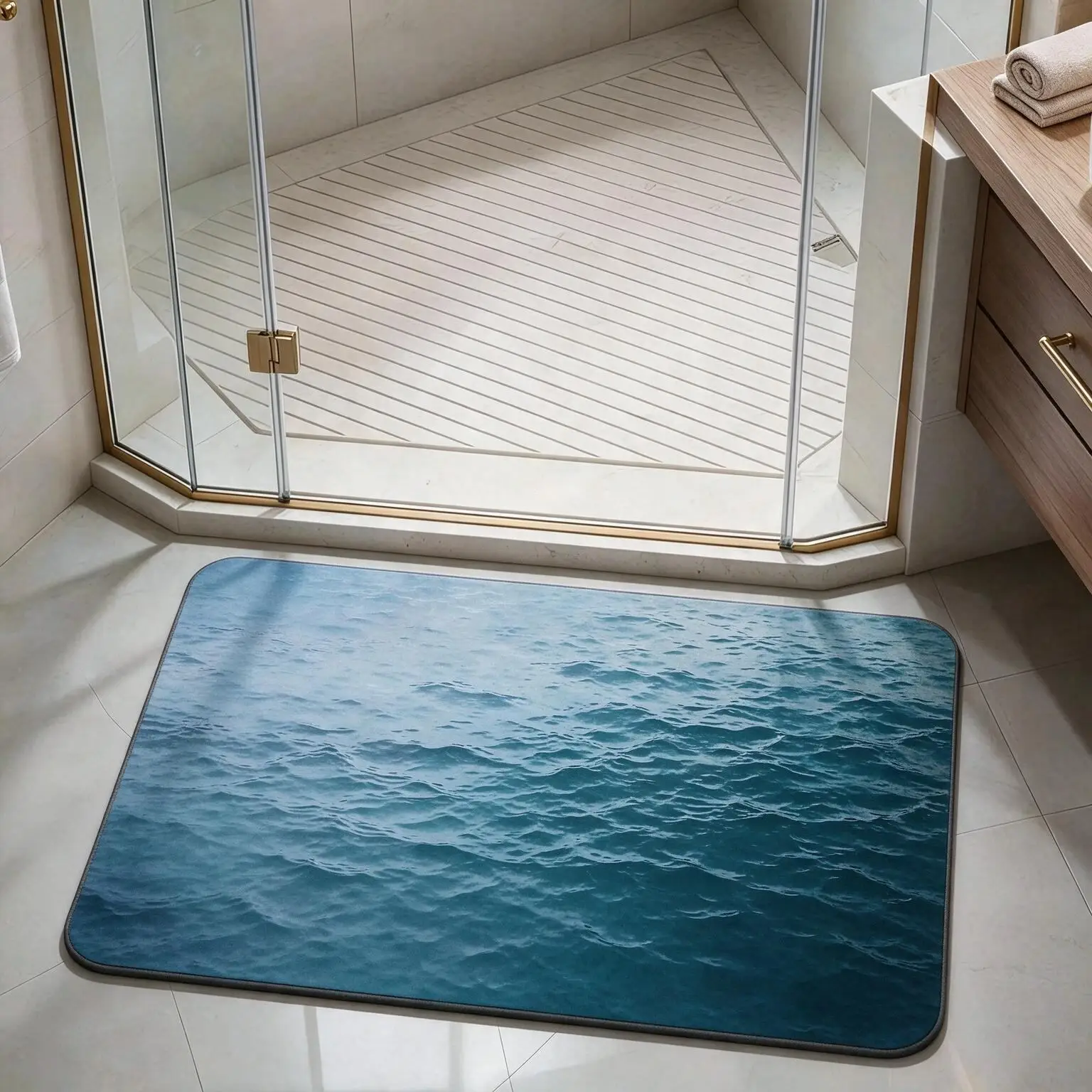 Bathroom Floor Mat in Square Shape, Diatom Mud Surface with Anti-Slip Rubber Bottom for Toilet and Doorway