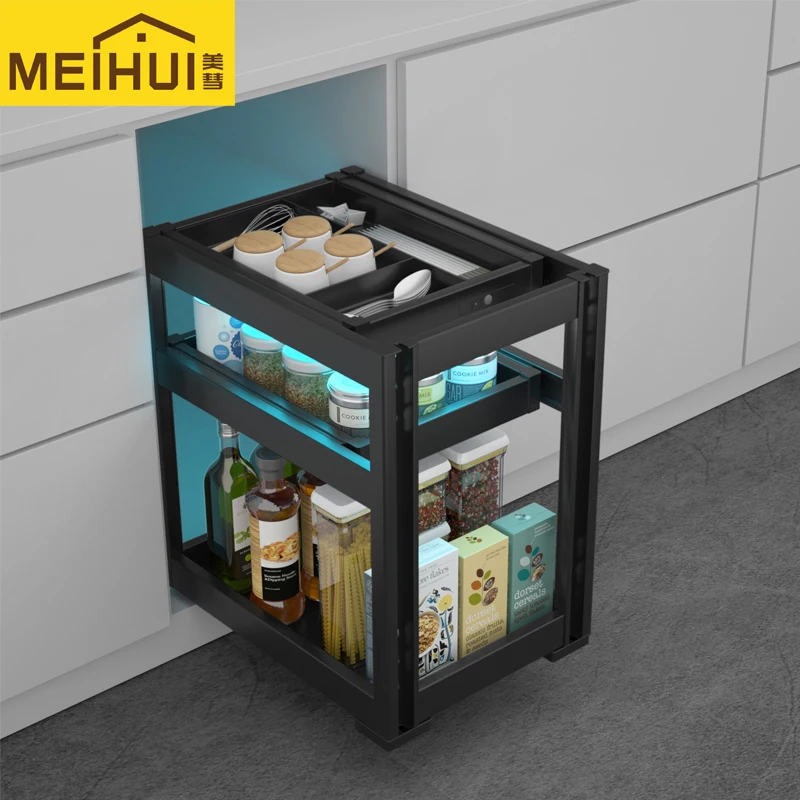 Smart kitchen cabinet seasoning basket, deepening drawer-type , middle pumping three-layer  storage