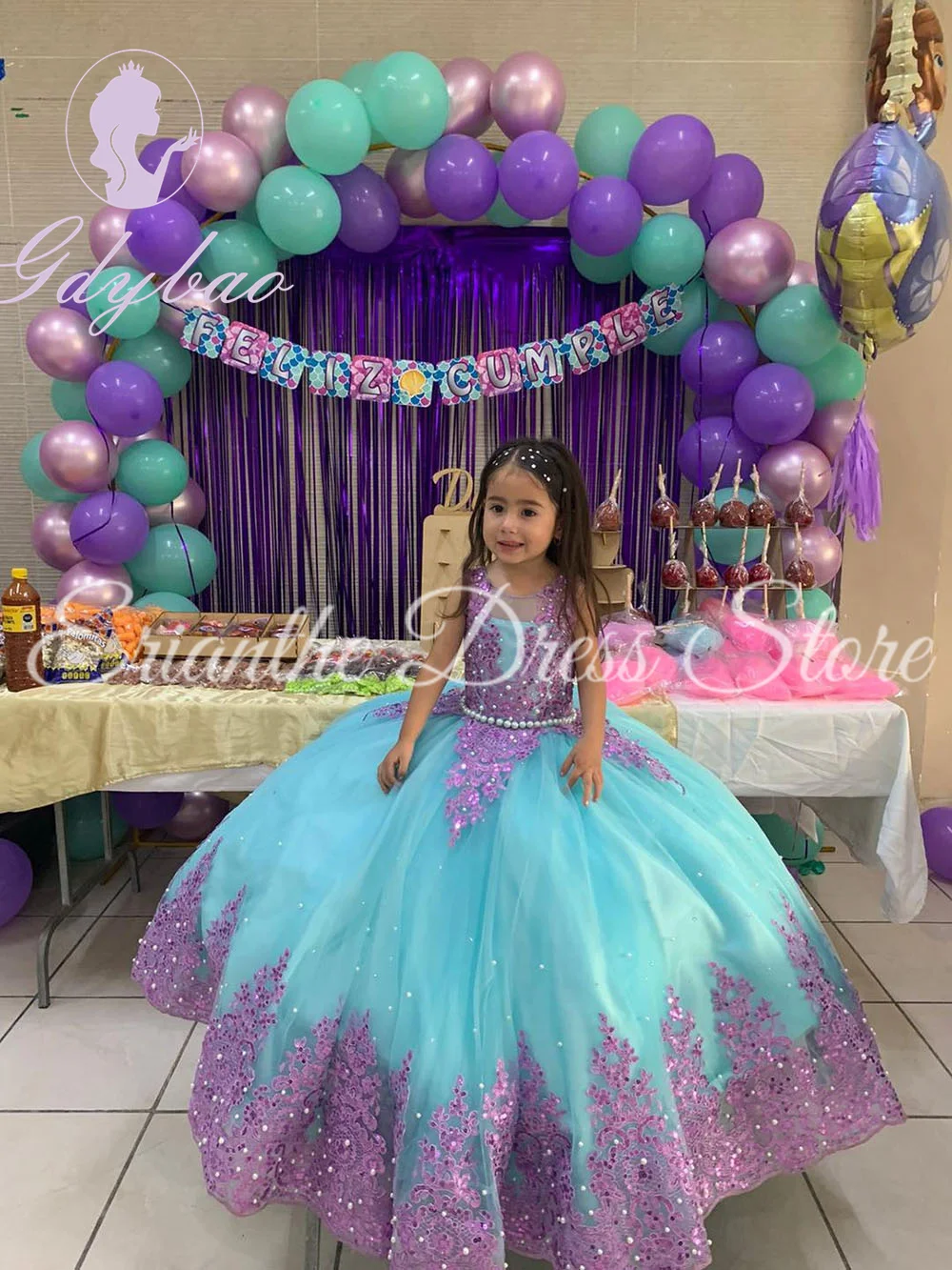 Vestido da menina de flor para o casamento tule inchado renda apliques pérolas lantejoulas criança primeiro eucarístico vestidos festa aniversário personalizado
