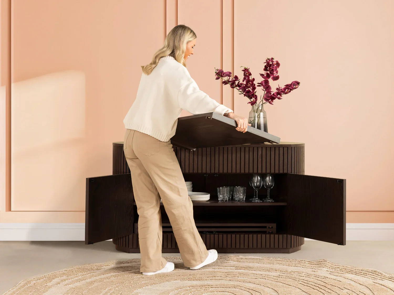 2026 Factory Transformer Round Sideboard Panel Storage Home Furniture Modern Design