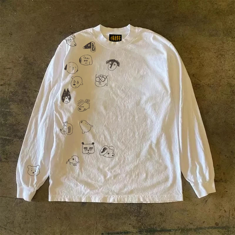 Heavyweight Pure Cotton Long Sleeve T-Shirt Unisex Vintage Style Streetwear Versatile 310gmao Xiaocheng Story Multi-Design