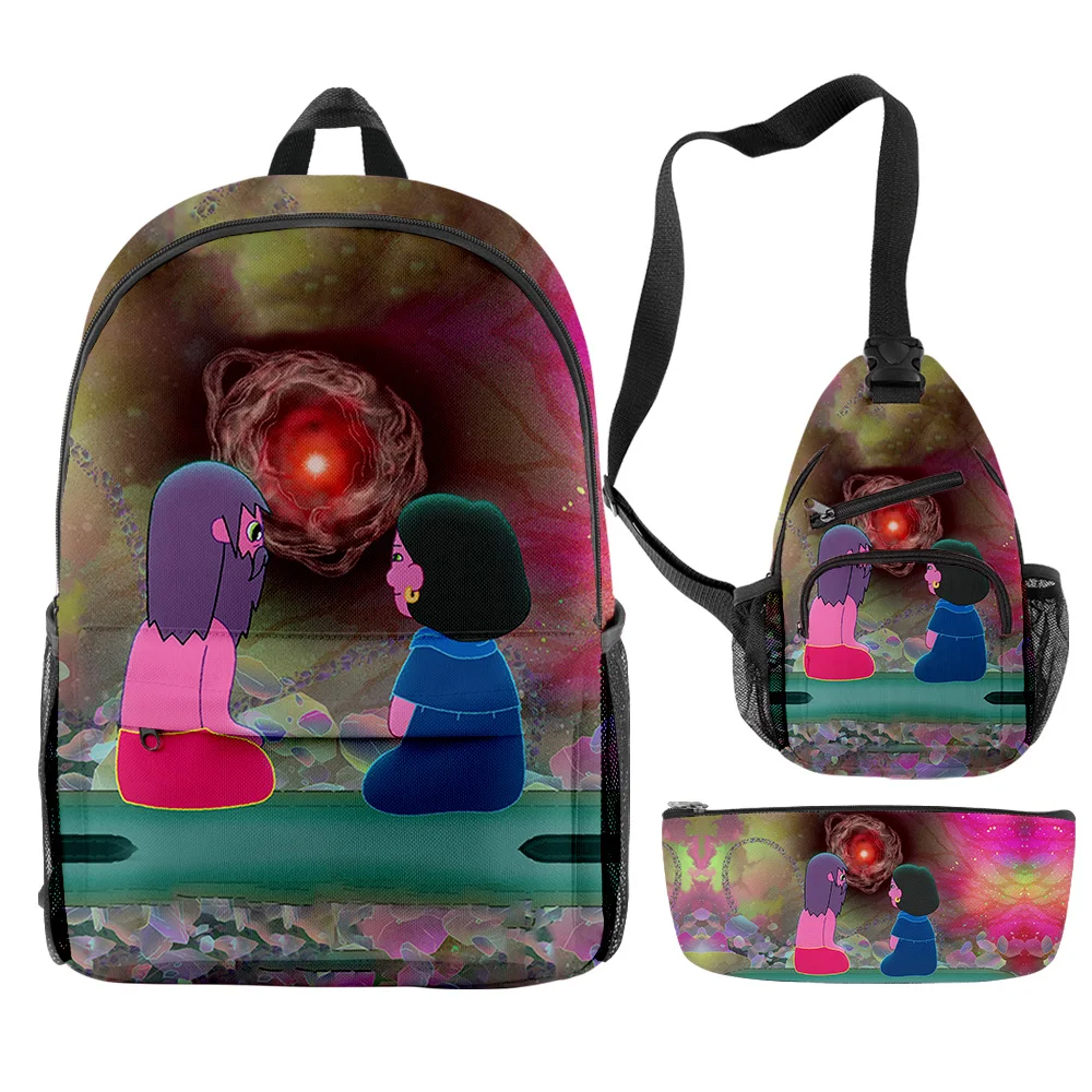 Classic Novelty The Midnight Gospel 3D Print 3pcs/Set pupil School Bags Trendy Travel Laptop Backpack Chest Bag Pencil Case