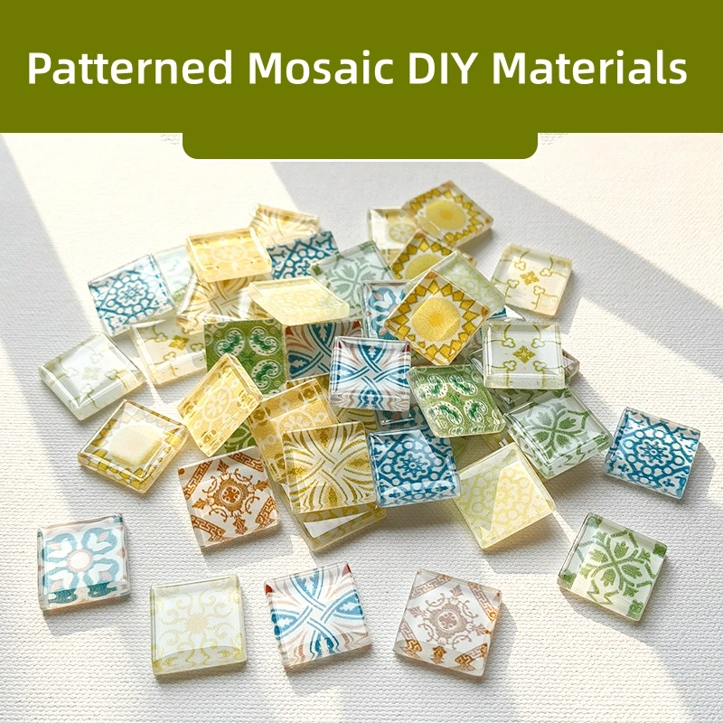 

48Pcs Colorful Mosaic Stones Patterned Square Crystal Glass DIY Mosaic Making Stones for Craft Hobby Arts Home Wall Decoration