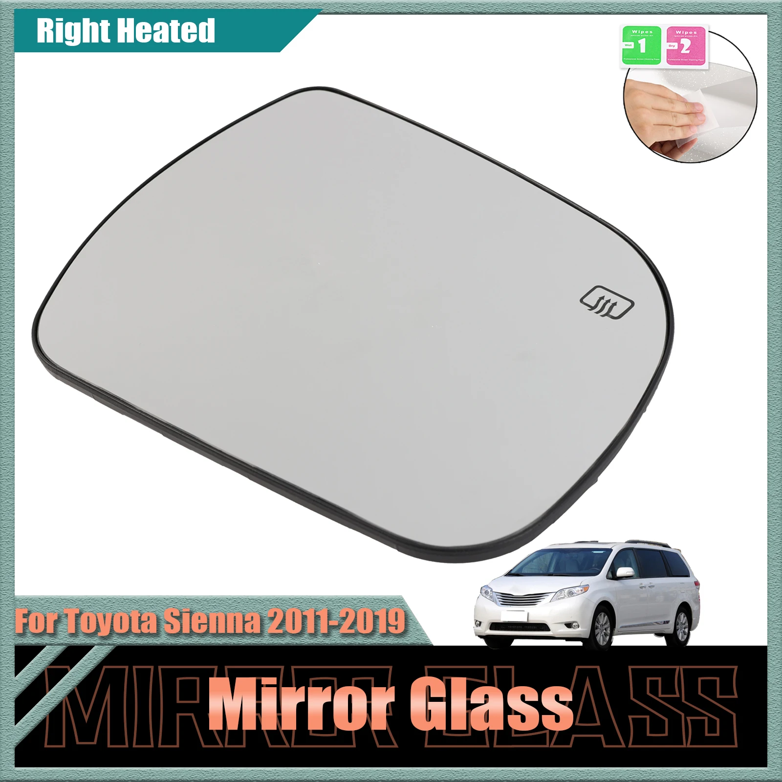 1PC White Mirror Glass For Toyota Sienna Car 2011 - 2019 Right Passenger Side Rearview Heated Function Waterproof Large Vision