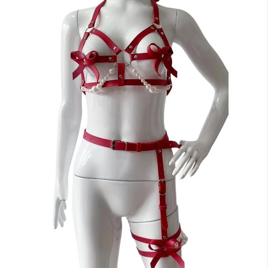 

Sexy Leather Harness Women Set Body Bondage Belt Punk Strap Leg Tight Garter Goth Accessories Suspenders with Belt Set