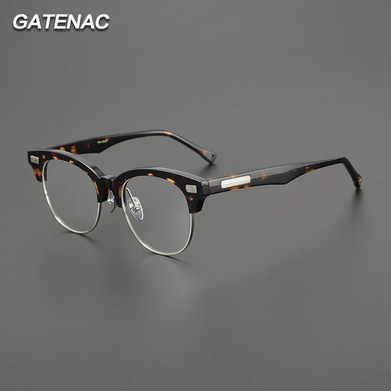 Gatenac Vintage Acetate Eyeglasses Frame Men Handmade Eyebrow Glasses Frame Women Luxury Brand Japan Designer Eyewear