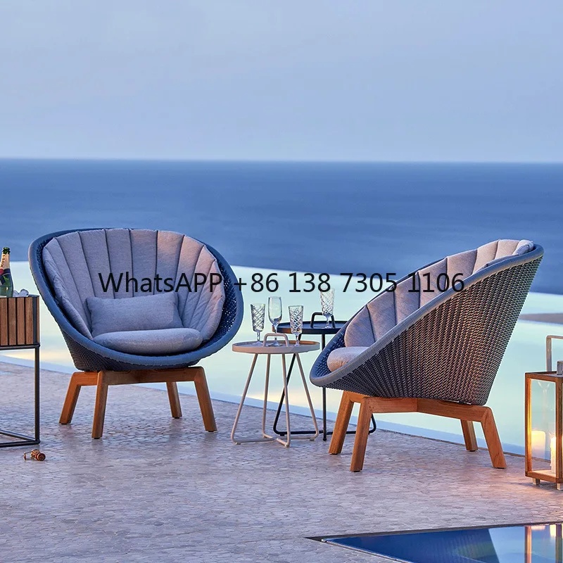 

Nordic outdoor leisure sofa indoor rattan table and chairs garden hotel courtyard terrace balcony teak combination