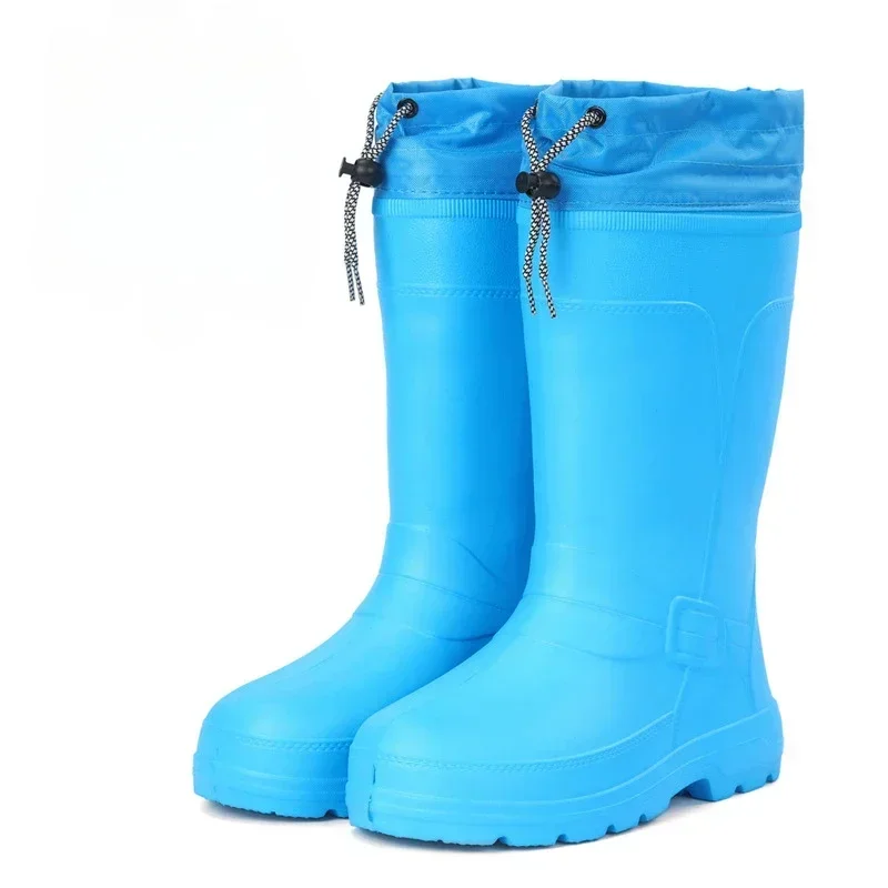 Women Rain Boots Mid-Calf Water Shoes Non-slip Waterproof Safety Work Shoes Drawstring Rubber Boots Women Warm Plush Rain Shoes