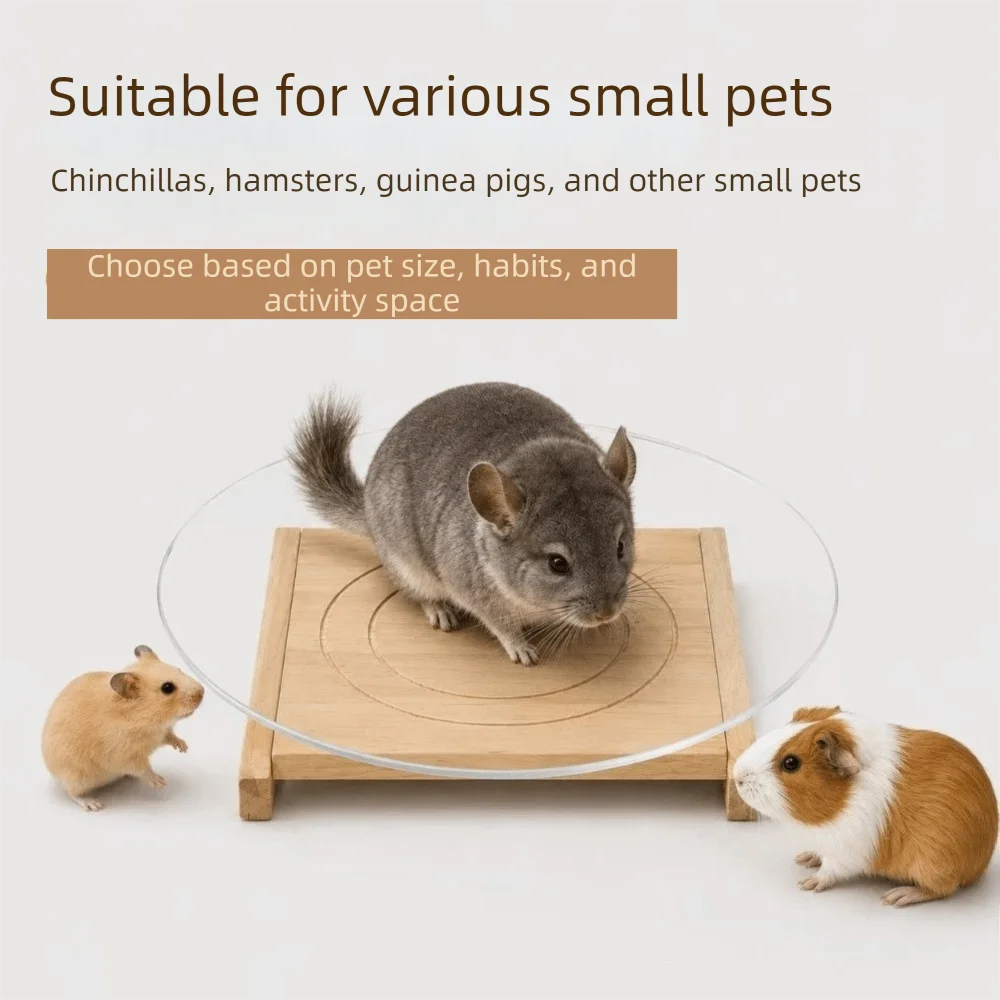 Glass Hamster Running Wheel Silent Long-Lasting Chinchilla Running Plate Stable with Wood Base Hamster Exercise Wheel Hamsters
