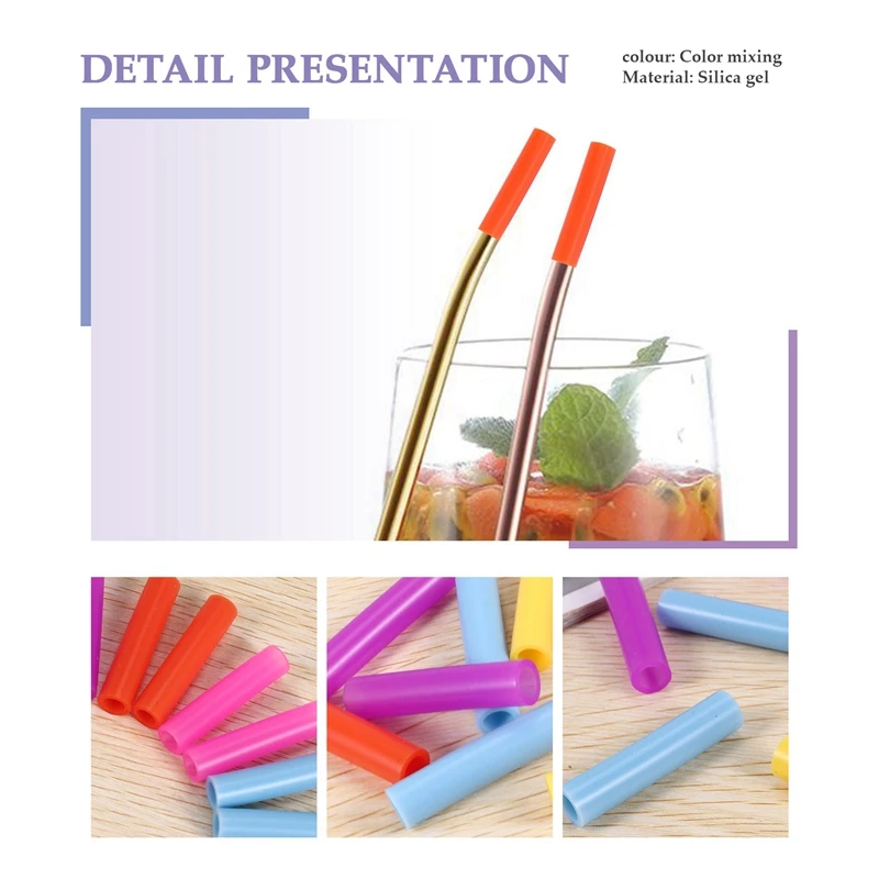 10Pcs Assorted Colors Reusable Silicone Straws Tips Covers For 0.24Inch 6Mm Stainless Steel Drinking Straw