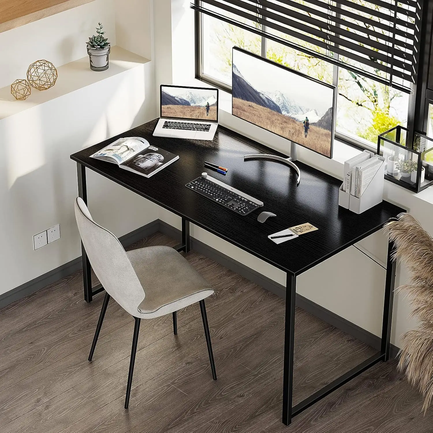 47.2 Inches Computer Desk For Home Office, Office Table For Small Spaces, Writing Desk With Headphone Hooks, Blackcomputer Desk