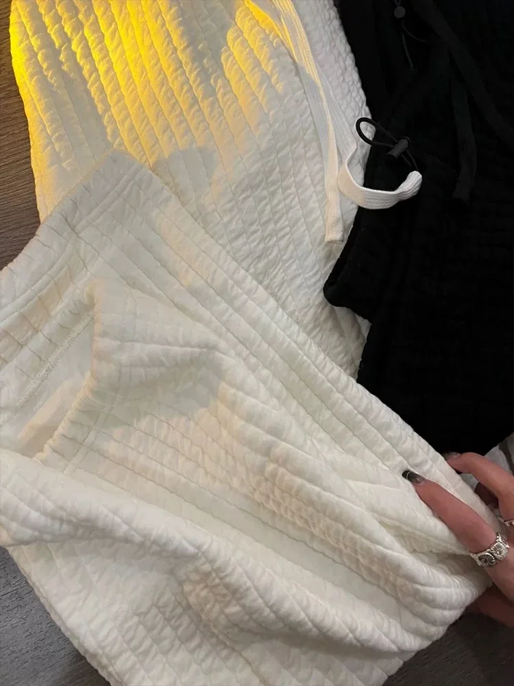 Loose Fit Casual Pants Elastic Waist Quilted Cotton Vertical Stripes Wide Leg Pants Women's Faion Winter Thiened Fce