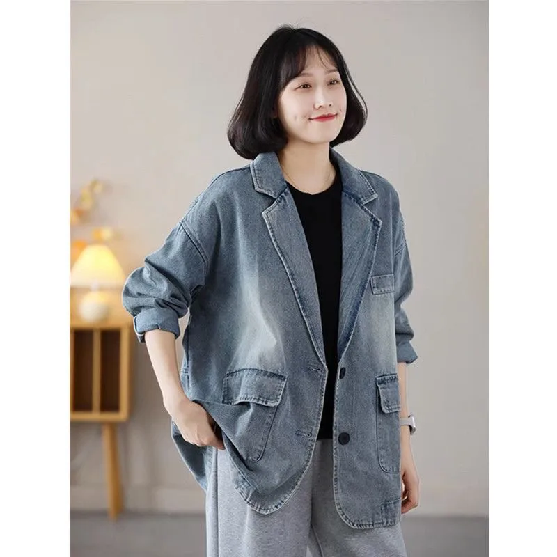 

Весенние корейские куртки 2026: модные джинсовые куртки для женщин, свободная винтажная классическая верхняя одежда, повседневная одежда больших размеров
