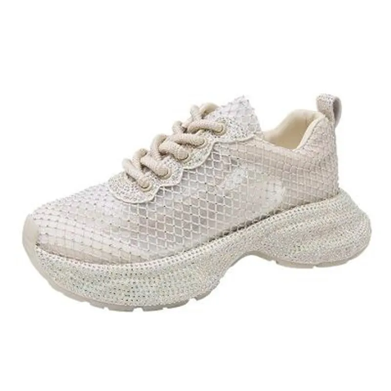 5 سنتيمتر الفاخرة الاصطناعية الهواء شبكة الأب حجر الراين فلكنيز أحذية رياضية مكتنزة الترفيه بلينغ المرأة منصة عادية إسفين الصيف الخريف #4