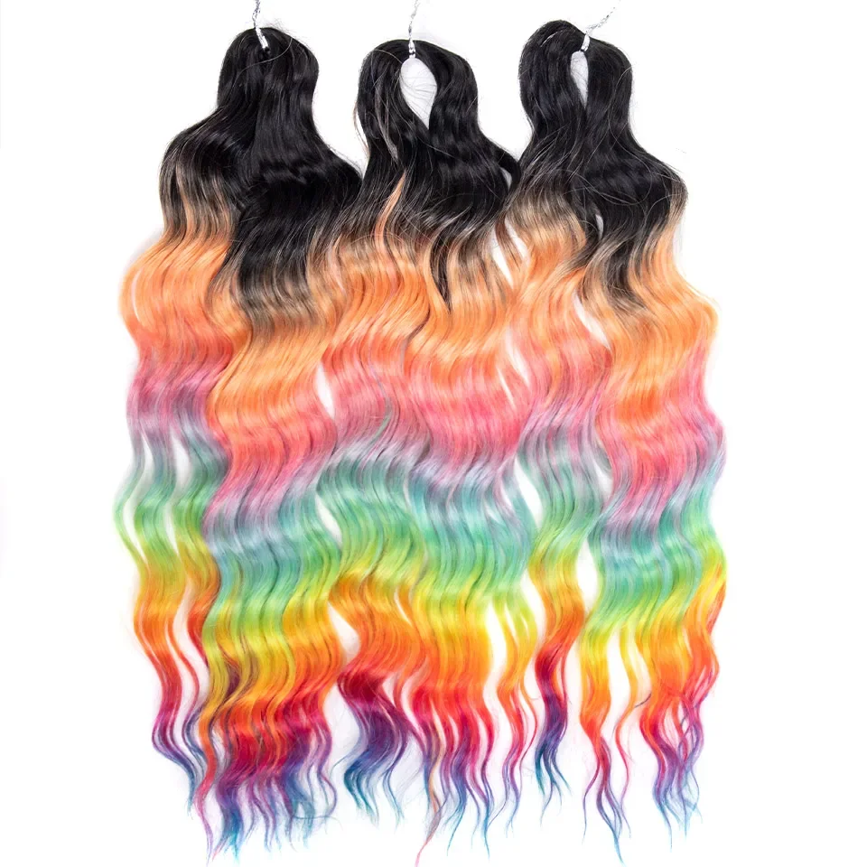 VRIJHEID Synthetische krullende vlechthaarextensies 24 inch/60 cm lang diep golvend twist gehaakte vlechten haar ombre bruin regenbooghaar