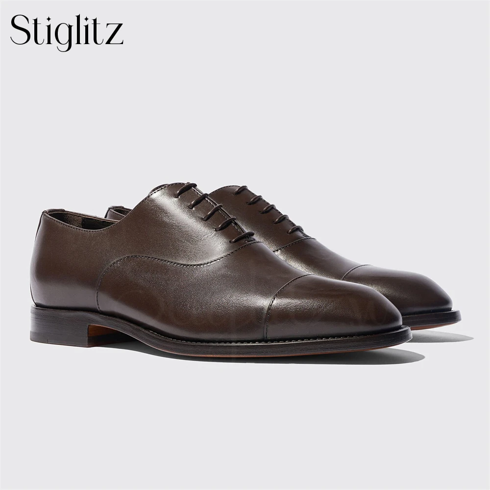 Square Cap Toe Oxford Timeless Classic Dress Shoes Genuine Calfskin Comfortable Shoes Formal Occasions Elegant Banquet Men Shoes