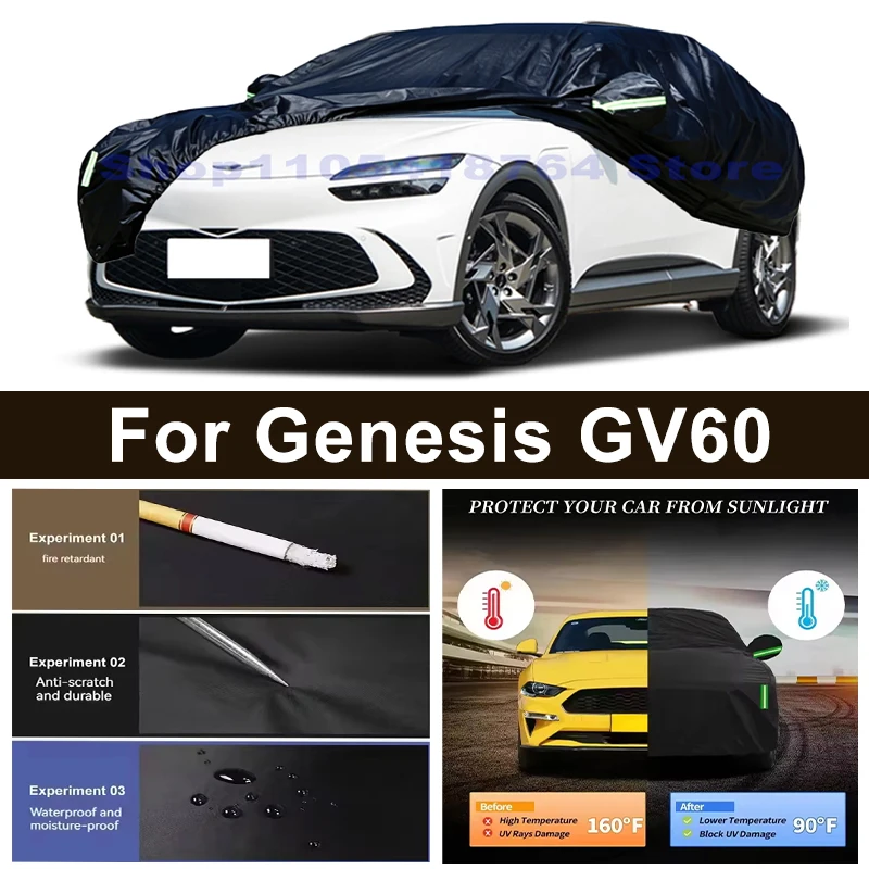 Full Car Cover For Genesis GV60 All Weather Outdoor Snow Sun UV Dustproof with Reflective Strips Wind Straps