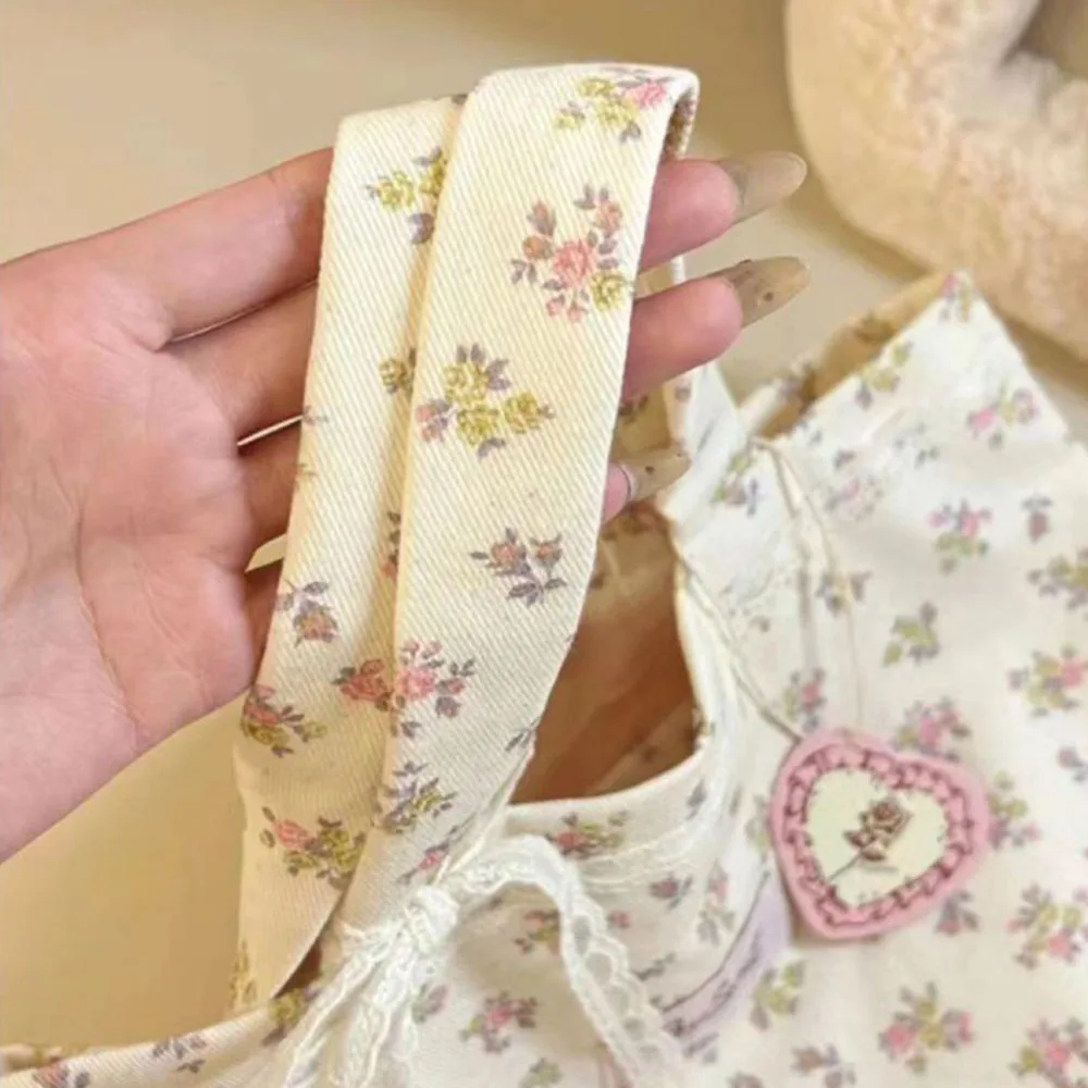New Canvas Printed Tote Bag with Lace Bow Large Capacity Shoulder Bag Sweet Storage Handbags