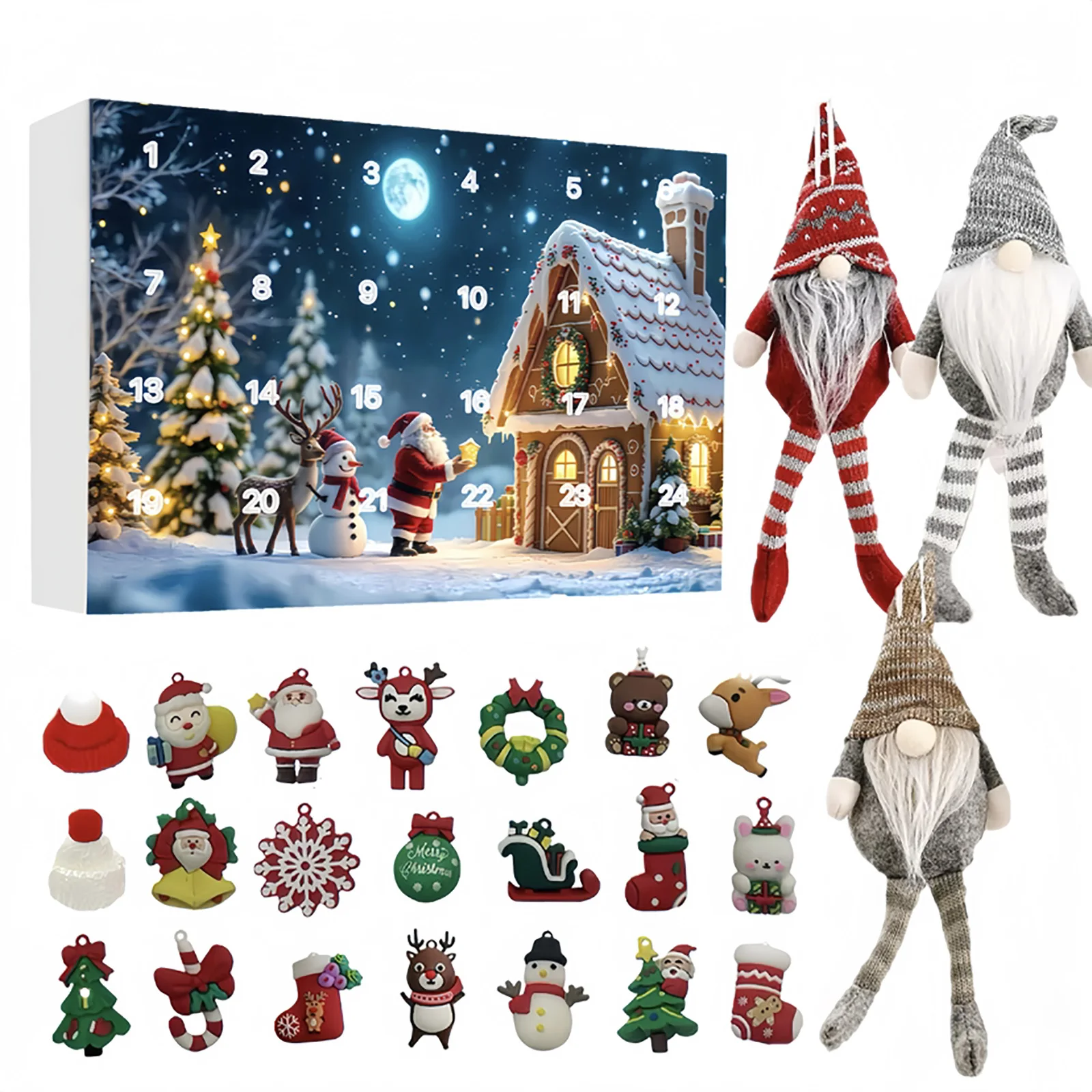 25 días de cuenta regresiva navideña para niños Gnomo navideño Caja de calendario de Adviento de cuenta regresiva de 24 días Temporizadores de arena de 2 minutos para niños
