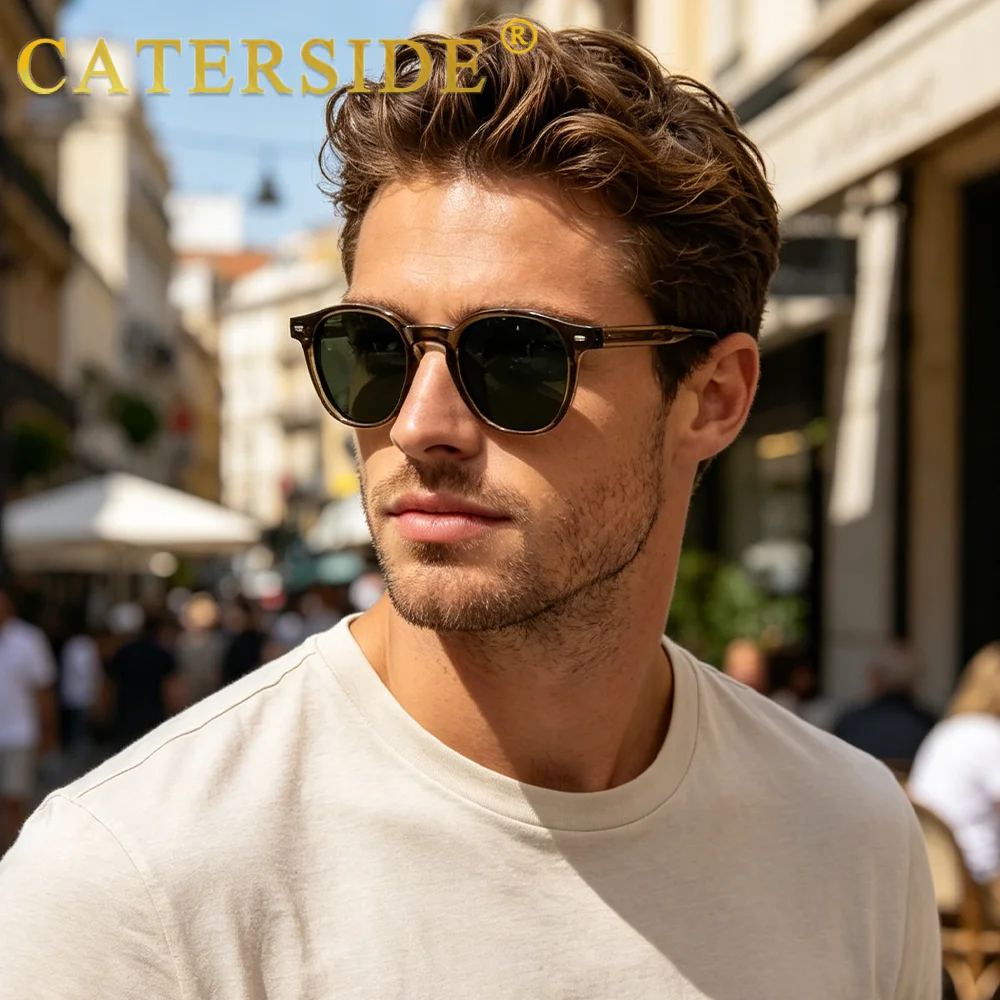 CATERSIDE Vintage Herren-Sonnenbrille mit polarisierten Gläsern, hochwertiger Tr-90-Rundrahmen, dekorative Damenbrille für Outdoor-Fahrten und Reisen – Detail 3