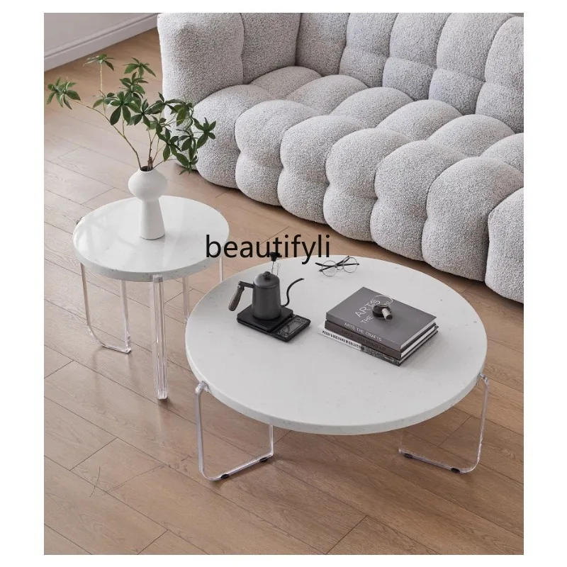 

Modern Minimalist Acrylic Tea Table Small Apartment Designer, Minimalist Style round Terrazzo Suspension Coffee Table furniture