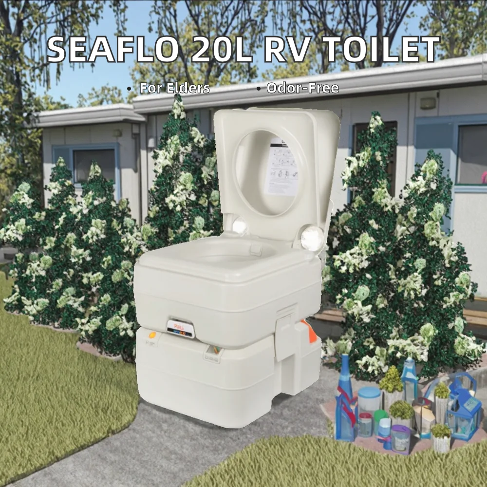SEAFLO 20L Portable Odor-Resistant Flushable Toilet for RVs/Boats/Cars Elder-Friendly Outdoor Camping Solution