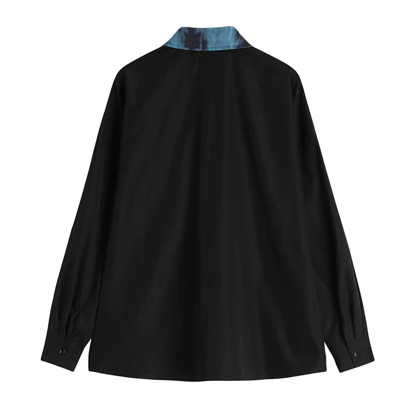 2025 Spring and Autumn New Chain Turn-down Collar Long Sleeve Men's Black Blue Shirt Loose Casual Couple Black Gray Shirt