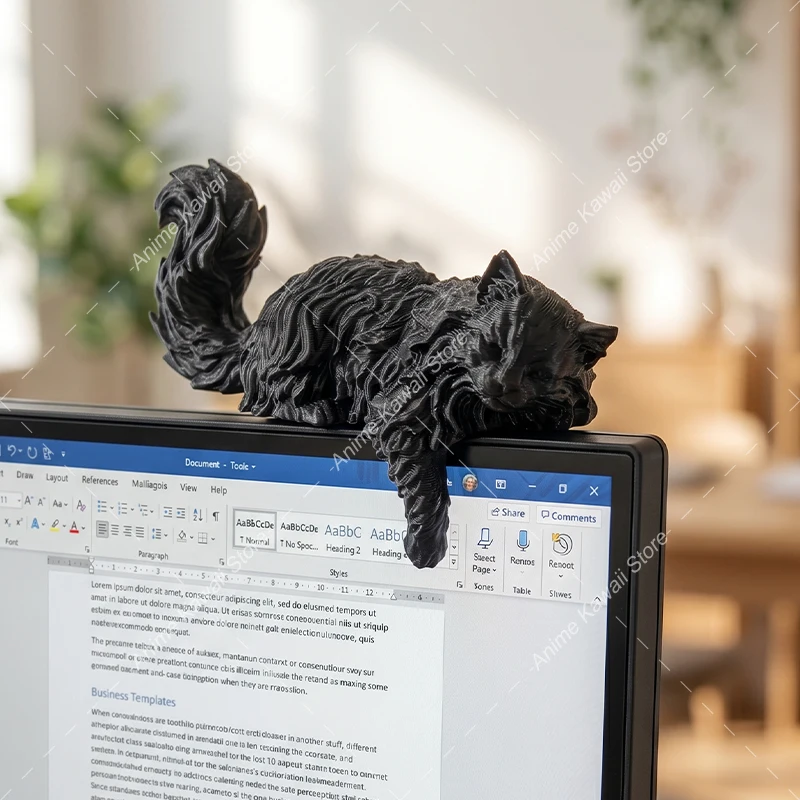 3D Printed Monitor Long-Haired Cat Figurine Computer Car Monitor Hanging Decor Kawaii Sleeping Cat Desk Ornament Gift