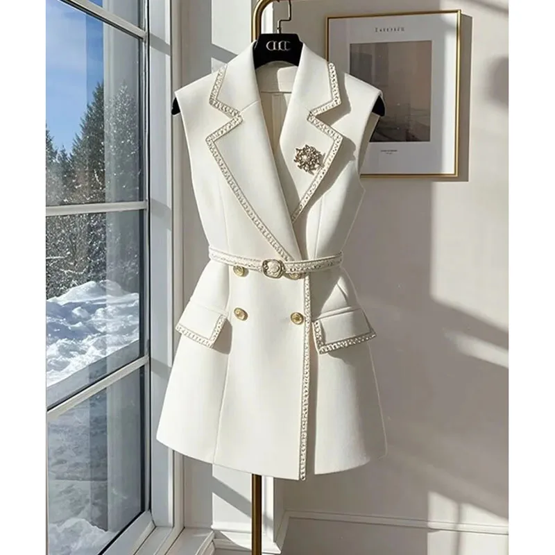 

Women's New Spring And Autumn Vest Women's New Winter Lap Wear Waist White Suit Vest V-neck Comfortable Vest Office Leisure Coat